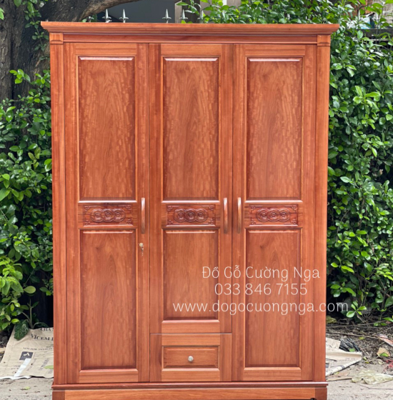 Tủ quần áo gỗ xoan đào 3 cánh - 1m6 giá rẻ 
