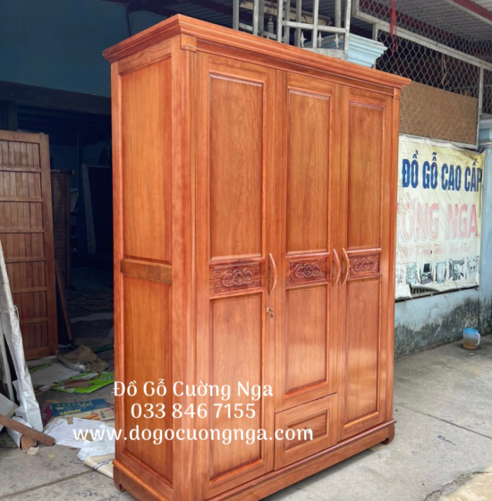 Tủ quần áo gỗ xoan đào 3 cánh - 1m6 giá rẻ 