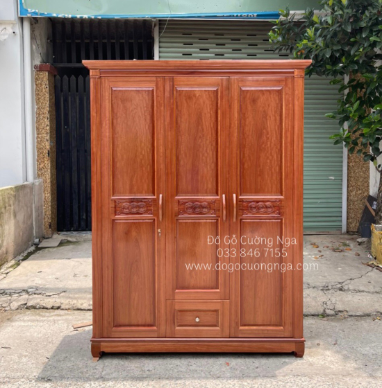Tủ quần áo gỗ xoan đào 3 cánh - 1m6 giá rẻ 