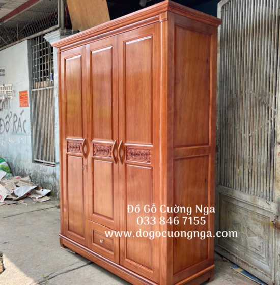 Tủ quần áo gỗ xoan đào 3 cánh - 1m6 giá rẻ 