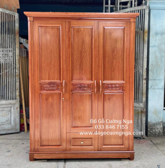 Tủ quần áo gỗ xoan đào 3 cánh - 1m6 giá rẻ 