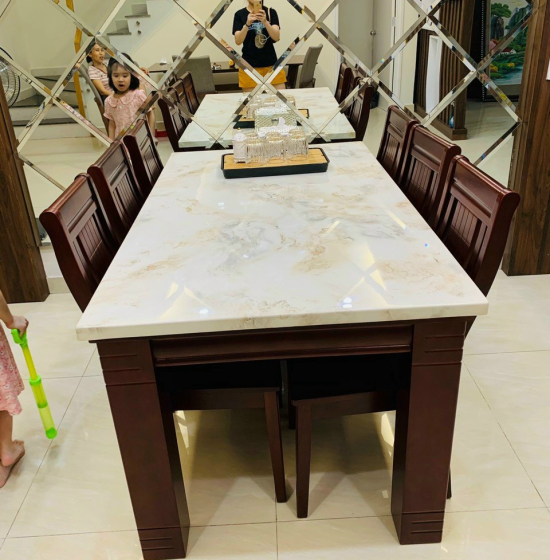 Bộ bàn ăn mặt đá 6 ghế vân mây cao cấp 