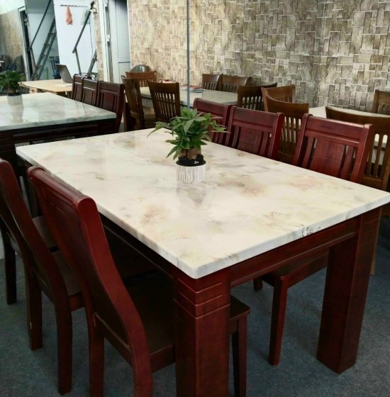 Bộ bàn ăn mặt đá 6 ghế vân mây cao cấp 