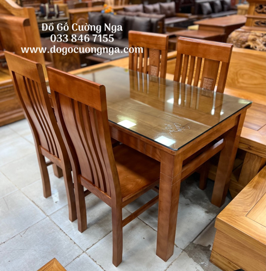 Bộ bàn ăn  4 ghế gỗ sồi nga - mặt liền 1m2 màu xoan BS 03