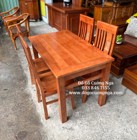 Bộ bàn ăn  4 ghế gỗ sồi nga - mặt liền 1m2 màu xoan BS 03