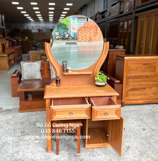Bàn Trang Điểm Gỗ Đinh Hương 80cm Gương Tròn Giá Rẻ TĐ 022