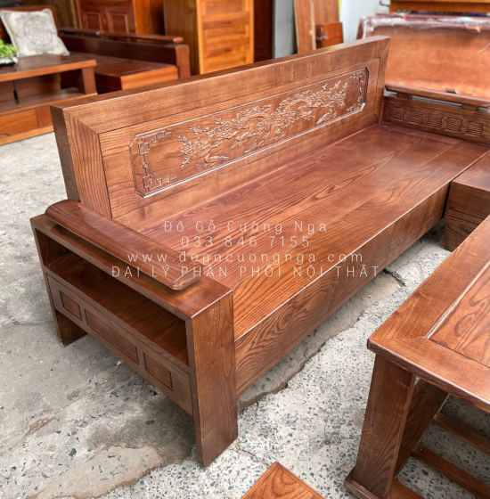 Bàn Ghế Sofa Gỗ Sồi Nga Góc L 2mx1m8 Màu Óc Chó - Tựa Cảnh