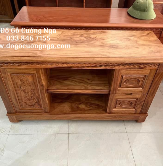 Kệ Tivi Gỗ Hương Xám 1m2 - 1m4 Mẫu Quẩy KG 019