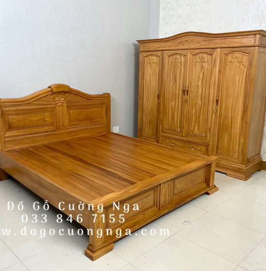Giường gỗ gõ đỏ hiện đại vạt phản 