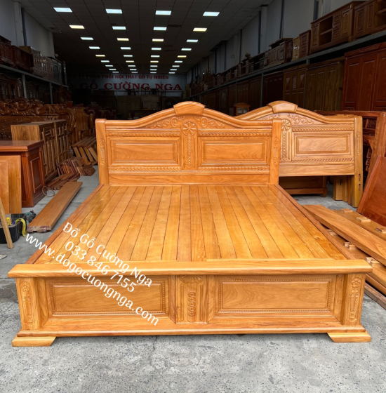 Giường gỗ gõ đỏ hiện đại vạt phản 