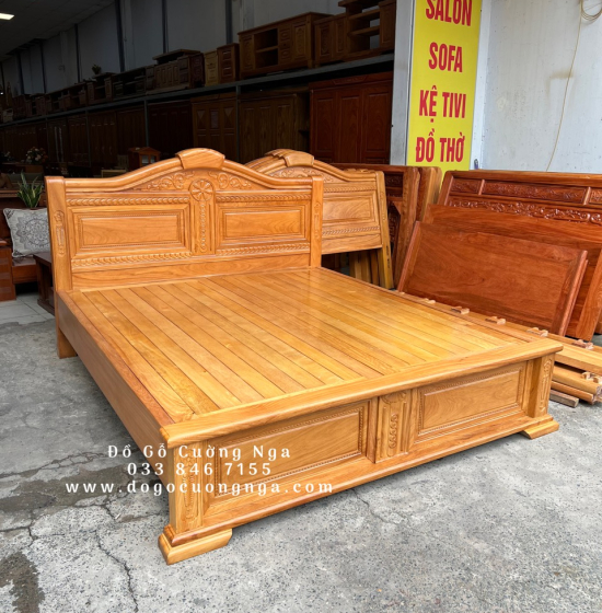 Giường gỗ gõ đỏ hiện đại vạt phản 