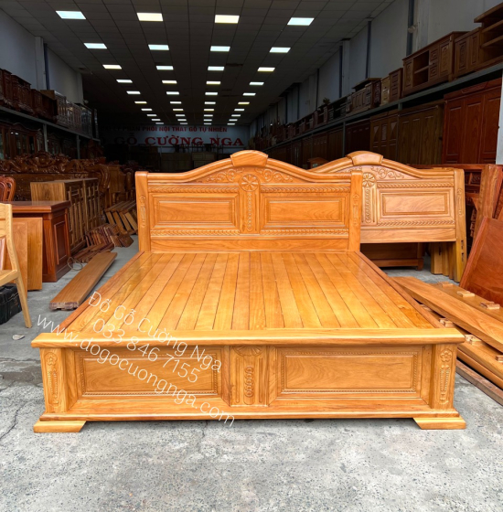 Giường gỗ gõ đỏ hiện đại vạt phản 
