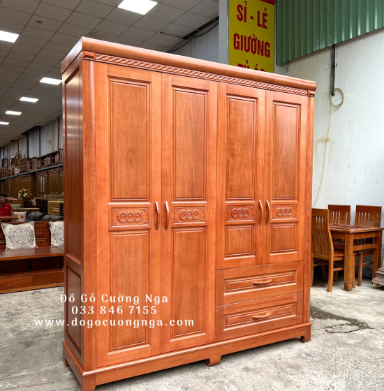 Tủ Quần Áo Gỗ Xoan Đào 4 Cánh Mở Cao Cấp 