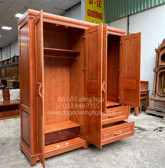 Tủ Quần Áo Gỗ Xoan Đào 4 Cánh Mở Cao Cấp 