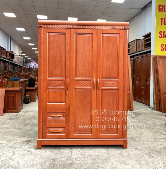 Tủ quần áo gỗ xoan đào 3 cánh cao cấp - mẫu đồng tiền 