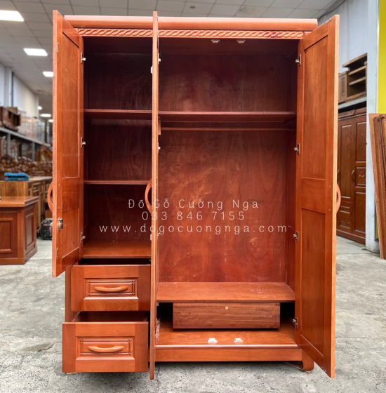 Tủ quần áo gỗ xoan đào 3 cánh cao cấp - mẫu đồng tiền 