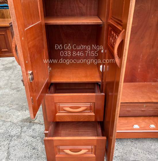 Tủ quần áo gỗ xoan đào 3 cánh cao cấp - mẫu đồng tiền 