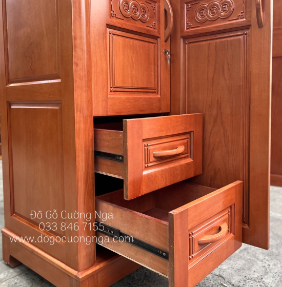 Tủ quần áo gỗ xoan đào 3 cánh cao cấp - mẫu đồng tiền 