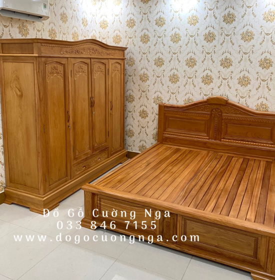 Tủ áo gỗ gõ đỏ 4 cánh - 2m1 cao cấp 