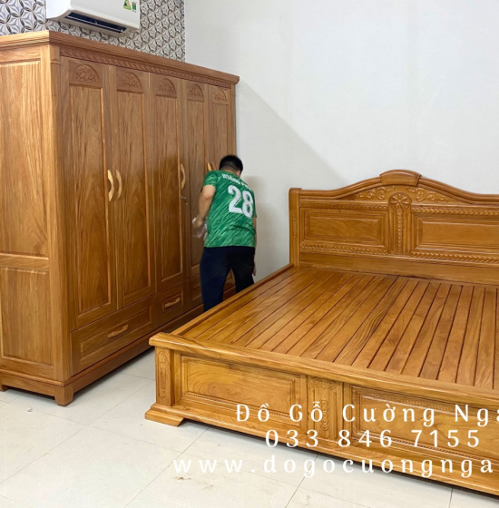 Tủ áo gỗ gõ đỏ 4 cánh - 2m1 cao cấp 
