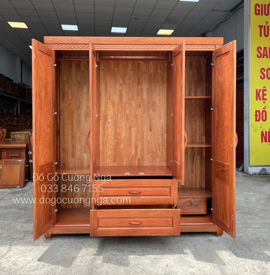 Tủ áo gỗ hương đá - 4 cánh mẫu hiện đại 