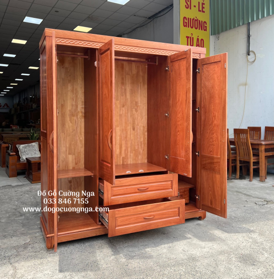 Tủ áo gỗ hương đá - 4 cánh mẫu hiện đại 