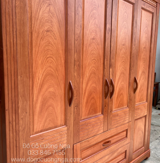 Tủ áo gỗ hương đá - 4 cánh mẫu hiện đại 