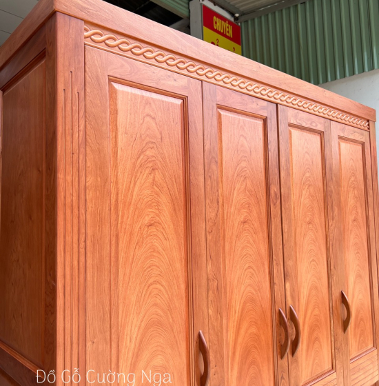 Tủ áo gỗ hương đá - 4 cánh mẫu hiện đại 