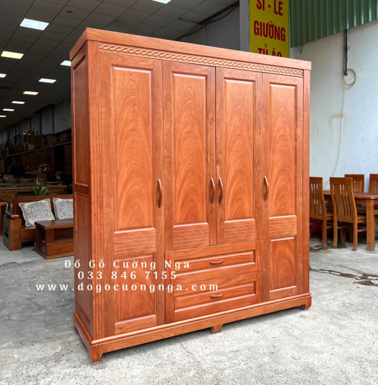 Tủ áo gỗ hương đá - 4 cánh mẫu hiện đại 