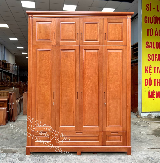 Tủ quần áo gỗ xoan đào 4 cánh - 2 tầng hiện đại TX 30