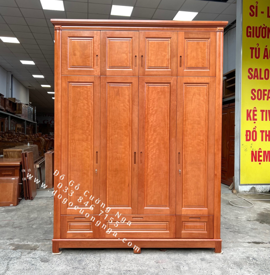 Tủ quần áo gỗ xoan đào 4 cánh - 2 tầng hiện đại TX 30
