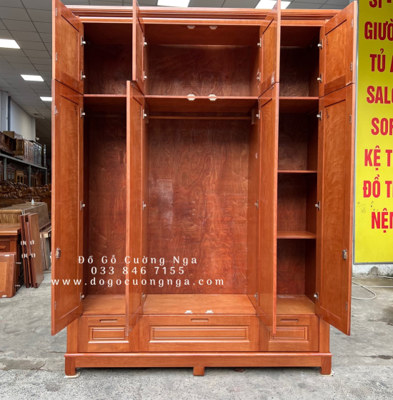 Tủ quần áo gỗ xoan đào 4 cánh - 2 tầng hiện đại TX 30