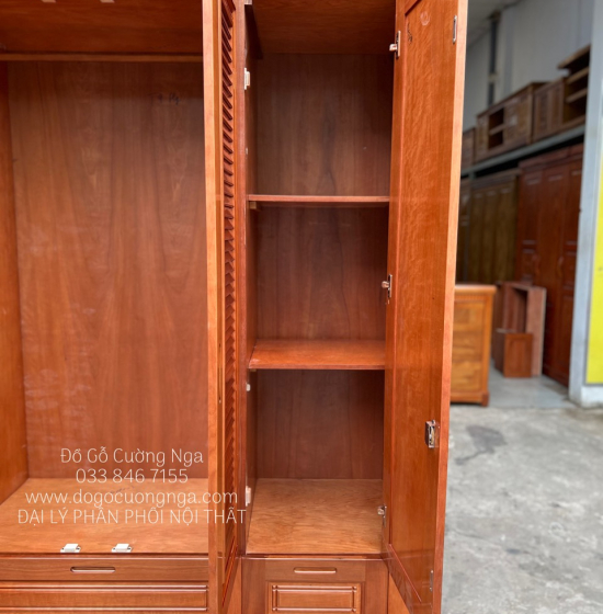 Tủ quần áo gỗ xoan đào 4 cánh - cao 2 tầng lá sách TX 31
