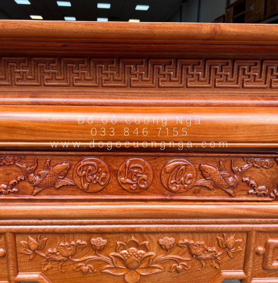 Bàn thờ gia tiên gỗ Hương Đá trạm sen 1m53 BT 01 