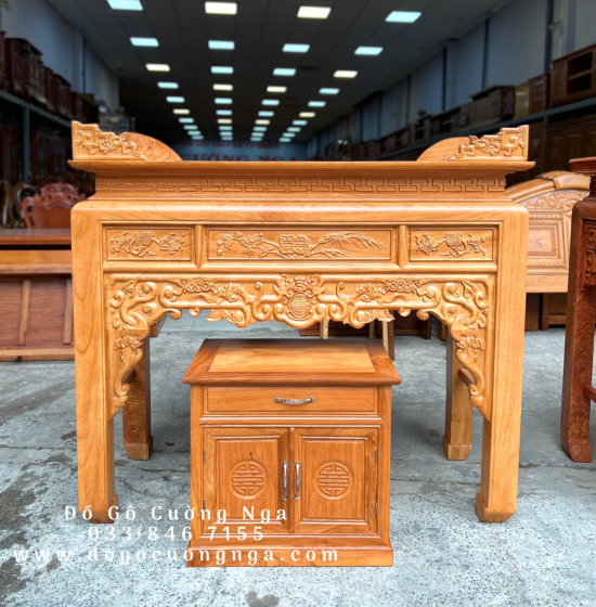 Bàn thờ gia tiên gỗ gõ đỏ kèm tủ táp 1m27 hiện đại BT 06