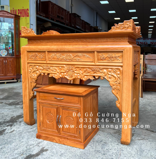 Bàn thờ gia tiên gỗ gõ đỏ kèm tủ táp 1m27 hiện đại BT 06