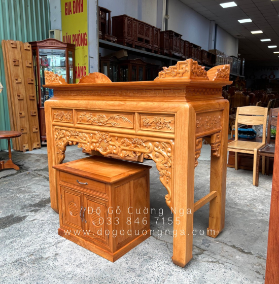Bàn thờ gia tiên gỗ gõ đỏ kèm tủ táp 1m27 hiện đại BT 06