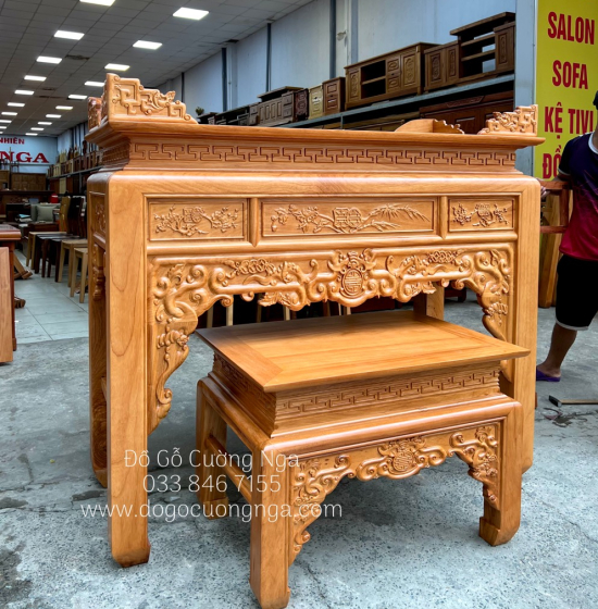 Bàn Thờ Gia Tiên Gỗ Gõ Đỏ 1m53 Như Ý BT 1.13