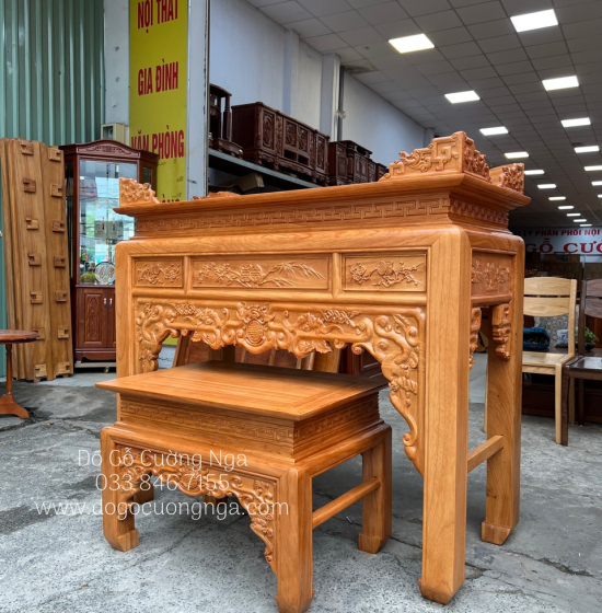 Bàn thờ gia tiên gỗ gõ đỏ tam cấp 1m75 - BT 05 