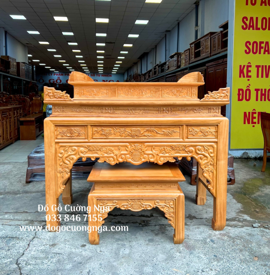 Bàn thờ gia tiên gỗ gõ đỏ tam cấp 1m75 - BT 05 