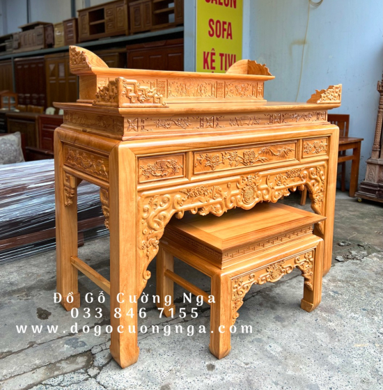 Bàn thờ gia tiên gỗ gõ đỏ tam cấp 1m75 - BT 05 