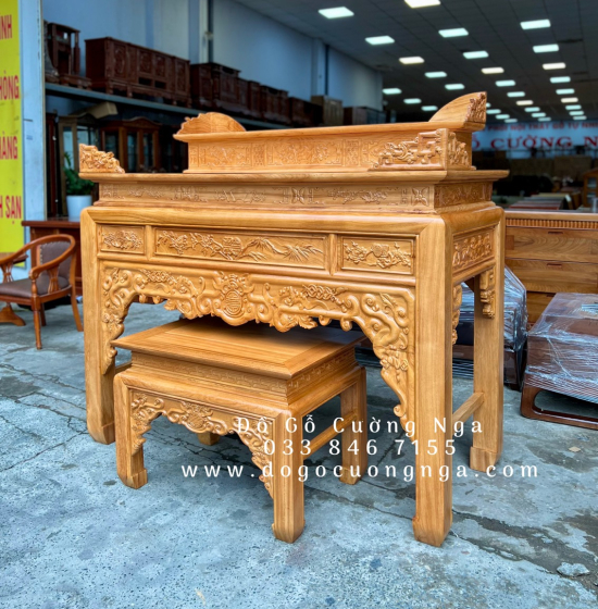 Bàn thờ gia tiên gỗ gõ đỏ tam cấp 1m75 - BT 05 