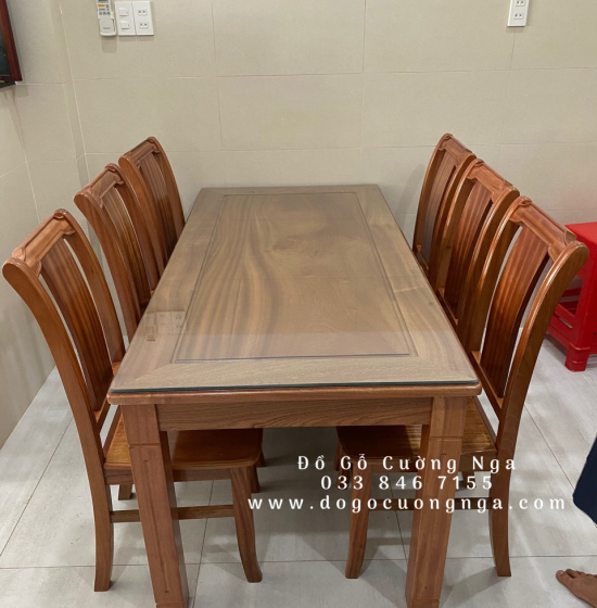 Bộ bàn ăn gỗ Xoan Đào 6 ghế - 1m6 mặt liền hiện đại BG 046
