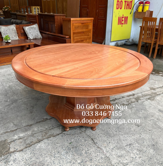 Bộ Bàn Ăn Gỗ Xoan Đào Tròn Mâm Xoay 8 Ghế Cao Cấp 
