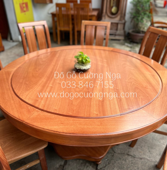 Bộ Bàn Ăn Gỗ Xoan Đào Tròn Mâm Xoay 8 Ghế Cao Cấp 