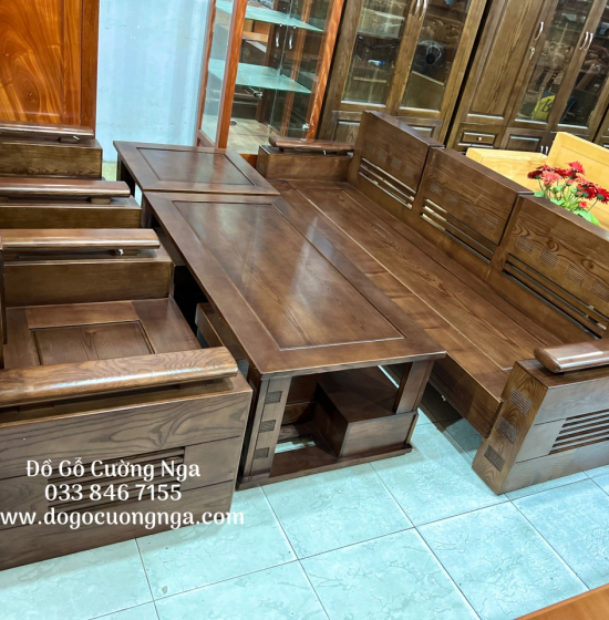 Bàn Ghế Sofa Gỗ Sồi Nga Lau Màu Óc Chó SF 69 