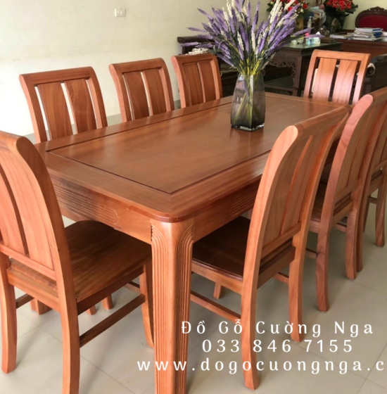 Bộ Bàn Ghế Ăn Gỗ Xoan Đào 8 Ghế Gia Đình Cao Cấp Sang Trọng 