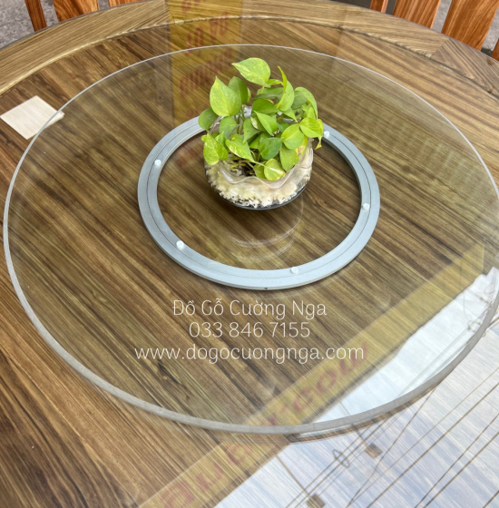 Bàn ăn gỗ hương xám 6 ghế tròn mâm xoay BG 025