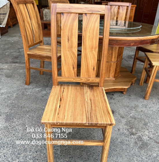 Bàn ăn gỗ hương xám 6 ghế tròn mâm xoay BG 025