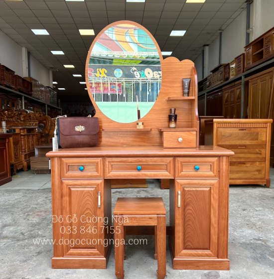 Bàn Trang Điểm Gỗ Xoan Đào 1m1 Gương Hộp Giá Rẻ TĐ 024